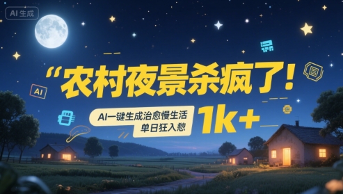 农村夜景杀疯了！AI一键生成治愈系慢生活，单日狂入1k+-齐力副业