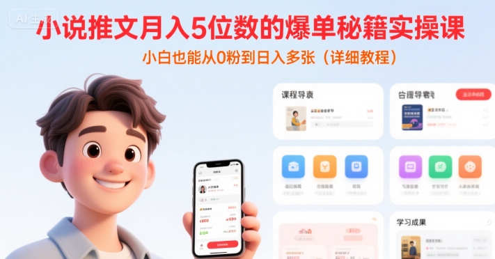 小说推文月入5位数的爆单秘籍实操课，，小白也能从0粉到日入多张(详细教程)-齐力副业