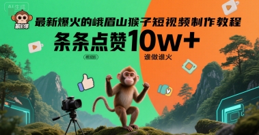 最新爆火的峨眉山猴子短视频制作教程，条条点赞10w+，谁做谁火【教程+提示词】-齐力副业