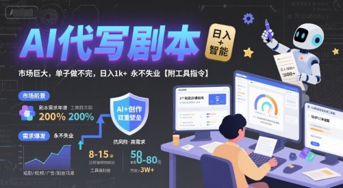 AI代写剧本,市场巨大,单子做不完,日入1k+ 永不失业【附工具指令】-齐力副业