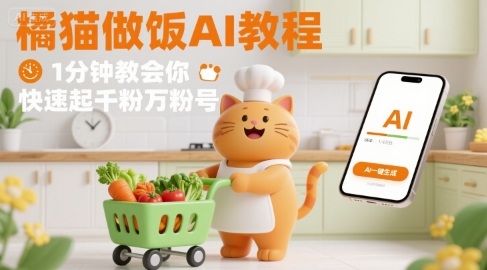 有趣的橘猫买菜做饭视频，用AI一键搞定，1分钟教会你，快速起千粉万粉号-齐力副业