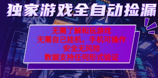 游戏全自动捡漏项目，最新独家玩法，每天操作几十分钟，无任何难度，当天见收益【揭秘】-齐力副业