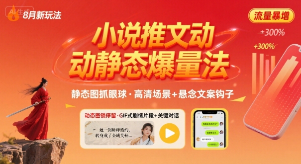 8月小说推文全新玩法，动静态图片+搭配小说文案爆量玩法-齐力副业