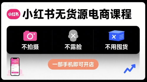 小红书无货源电商课程，不拍摄不露脸不用囤货，一部手机即可开店-齐力副业