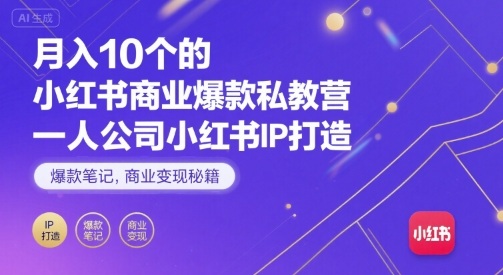 月入10个的小红书商业爆款私教营，一人公司小红书IP打造，爆款笔记，商业变现秘籍-齐力副业