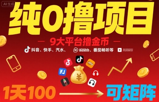 纯0撸项目,9大平台撸金币,抖音,快手,汽水,番茄畅听等,1天100,可矩阵插图 纯0撸项目,9大平台撸金币,抖音,快手,汽水,番茄畅听等,1天100,可矩阵插图
