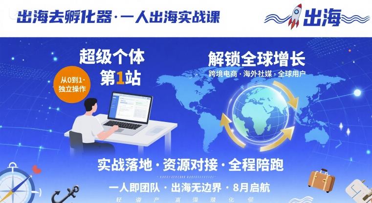 出海去孵化器，一人出海实战课，​超级个体第1站，解锁全球增长-齐力副业