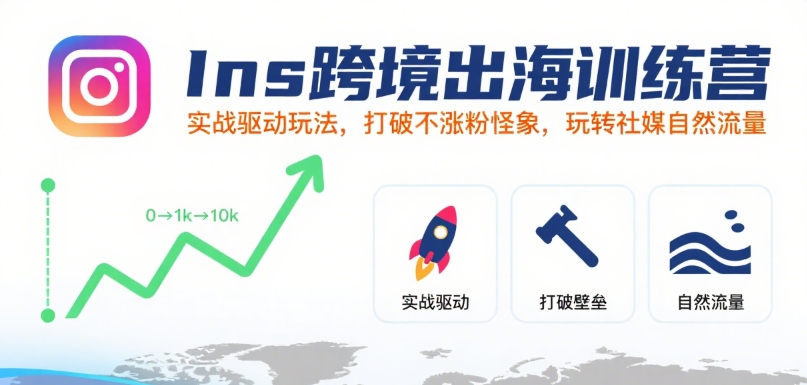 Ins跨境出海训练营，实战驱动玩法，打破不涨粉怪象，玩转社媒自然流量-齐力副业