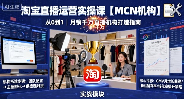 淘宝直播运营实操课【MCN机构】，从0到1做一家月销千W的直播机构-齐力副业