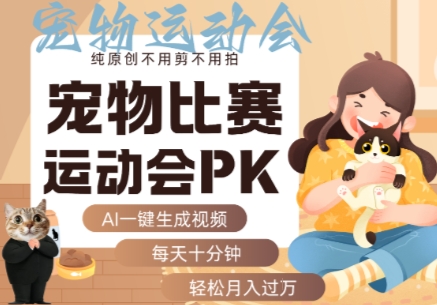 AI一键生成宠物比赛运动会PK视频，纯原创不用剪不用拍，每天十分钟，轻松月入过1W+-齐力副业