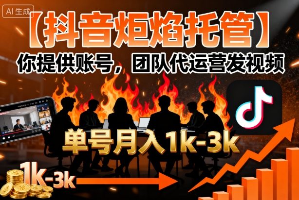 【抖音炬焰托管】你提供账号，团队代运营发视频，单号月入1k+【揭秘】-齐力副业