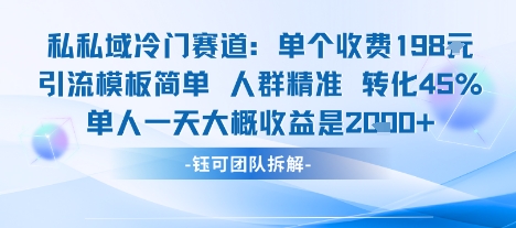 私域冷门赛道单个收费198米引流模板简单人群精准 45%的转化率单人一天大概收益多张-齐力副业