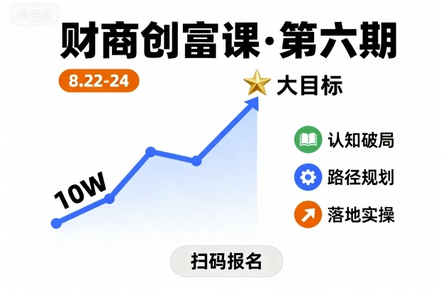 财商创富课第六期8月22-24号，如何从10W起步，一步步实现大目标-齐力副业