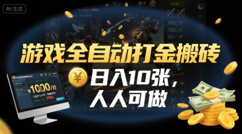 游戏全自动打金搬砖，日入10张，人人可做，纯干货，长期稳定收益项目【揭秘】-齐力副业