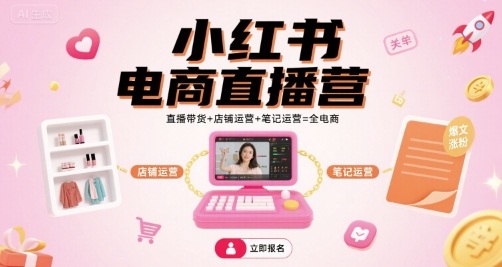 小红书电商直播营，直播带货+店铺运营+笔记运营=全电商-齐力副业