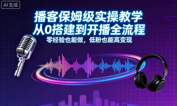 播客保姆级实操教学，从0搭建到开播全流程，零经验也能做，低粉也能高变现-齐力副业