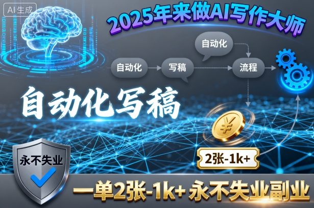 2025年来做AI写作大师，自动化写稿，一单2张-1k+，永不失业副业-齐力副业