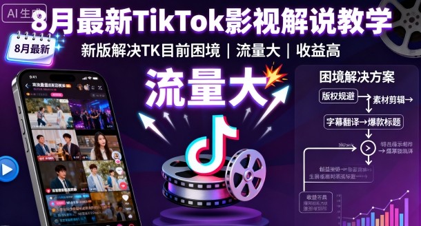 8月最新TikTok影视解说教学，新版解决TK目前困境，流量大，收益高-齐力副业