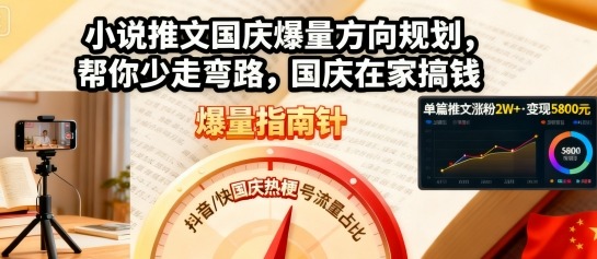 小说推文国庆爆量方向规划,帮你少走弯路,国庆在家搞钱-齐力副业