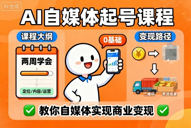 AI自媒体起号课程，0基础小白两周学会，教你自媒体实现商业变现-齐力副业