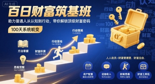 百日财富筑基班，助力普通人从认知到行动，带你解锁顶级财富密码-齐力副业
