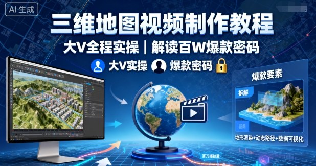 三维地图视频制作教程，大V全程实操，解读百W爆款密码-齐力副业