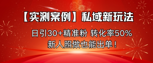 【实测案例】私域新玩法，日引30+精准粉，转化率50%，新人照做也能出单！-齐力副业