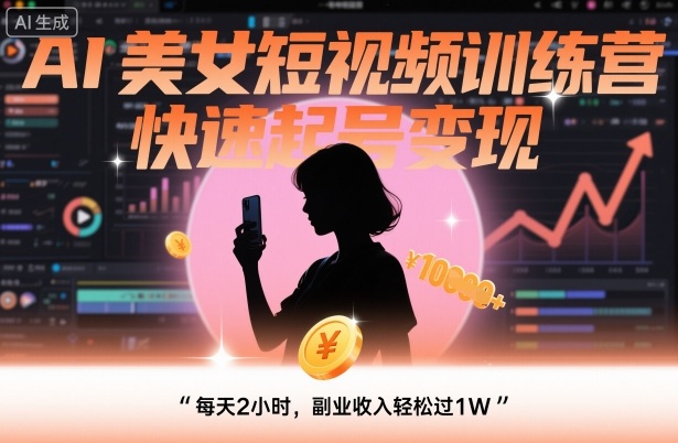 AI美女短视频训练营，快速起号变现，每天2小时，副业收入轻松过1W-齐力副业