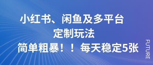 小红书、闲鱼及多平台定制玩法简单粗暴！每天稳定5张-齐力副业