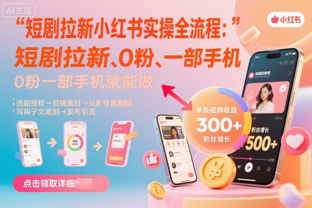 短剧拉新小红书实操全流程,0粉一部手机就可以做,详细教程-齐力副业
