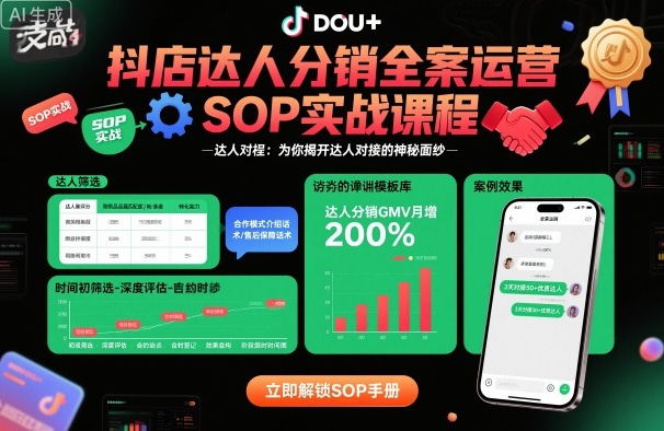 抖店达人分销全案运营SOP实战课程，为你揭开达人对接的神秘面纱-齐力副业