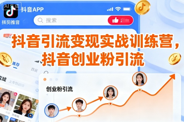 抖音引流变现实战训练营，抖音创业粉引流-齐力副业