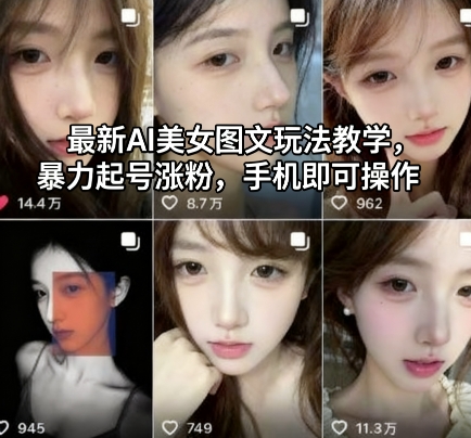 最新AI美女图文玩法教学，暴力起号涨粉，手机即可操作-齐力副业
