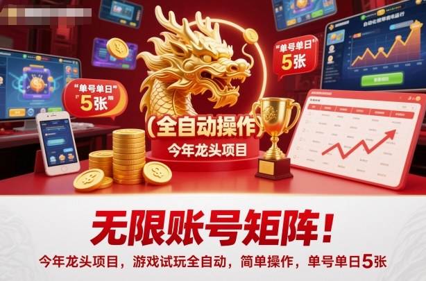 无限账号矩阵！今年龙头项目，游戏试玩全自动，简单操作，单号单日5张【揭秘】-齐力副业