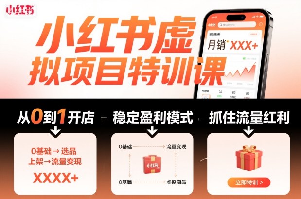 小红书虚拟项目特训课，帮你从0到1打造稳定盈利的店铺，抓住流量红利（更新9月）-齐力副业