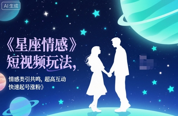 星座情感短视频玩法，情感类引共鸣，超高互动，快速起号涨粉-齐力副业