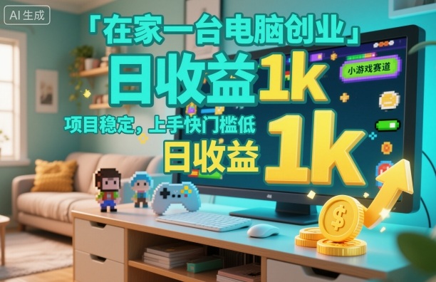 在家一台电脑创业，小游戏赛道，项目稳定，上手快门槛低，日收益1k+【揭秘】-齐力副业