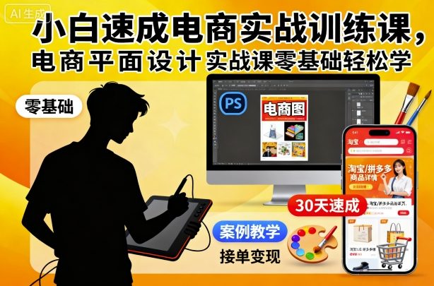 小白速成电商实战训练课，电商平面设计实战课零基础轻松学-齐力副业