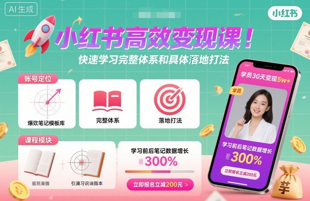 小红书高效变现课，快速学习小红书完整体系和具体落地打法-齐力副业