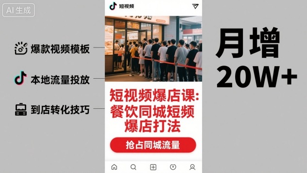 短视频爆店课，餐饮同城短视频爆店打法-齐力副业