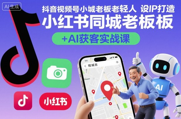 抖音视频号小红书同城老板轻人设IP打造+AI获客实战课，人设打造-算法拆解-拍摄剪辑-内容运营-AI创作-齐力副业