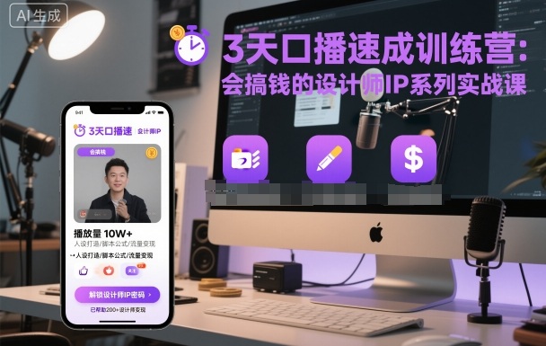 3天口播速成训练营，会搞钱的设计师IP系列实战课-齐力副业