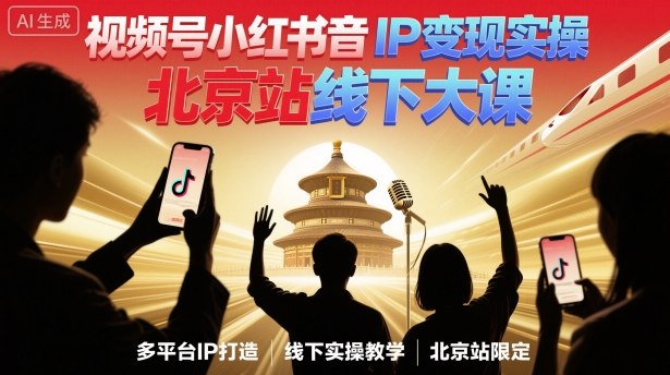 视频号小红书抖音IP变现实操北京站线下大课，40+行业短视频高变现姿势，100+IP高变现实操技术-齐力副业