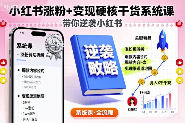 小红书涨粉+变现硬核干货系统课，带你逆袭小红书-齐力副业