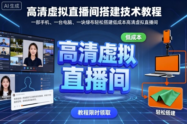 高清虚拟直播间搭建技术教程，一部手机、一台电脑、一块绿布轻松搭建低成本高清虚拟直播间-齐力副业
