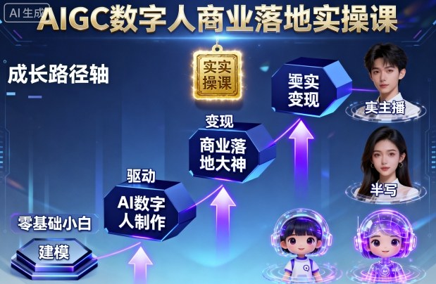 AIGC数字人商业落地实操课，从零基础小白到AI数字人大神-齐力副业