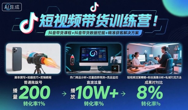 短视频带货训练营，抖音带货课程+抖音带货数据挖掘+精准获客解决方案-齐力副业