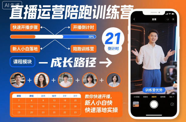 直播运营陪跑训练营，教你快速开播，新人小白快速落地实操-齐力副业