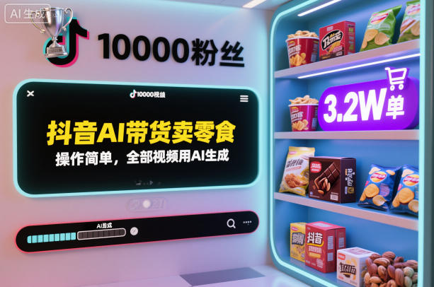 抖音AI带货卖零食,操作简单,全部视频用AI生成,一万粉丝,卖了3.2W单-齐力副业
