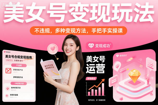 美女号变现玩法,不违规,多种变现方法,手把手实操课-齐力副业
